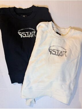 G-Star Crewneck Sweatshirt in Black and White with Distressed Star Logo